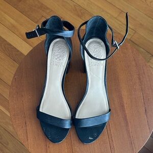 Vince Camuto Black Leather Ankle-Strap Heels